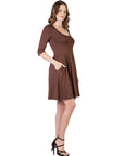 Three Quarter Sleeve Fit and Flare Mini Dress