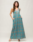 24seven Comfort Apparel Sky Blue Sleeveless V Neck Maxi Dress With Pockets