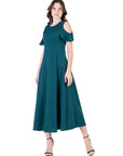 Ruffle Cold Shoulder A Line Maxi Dress