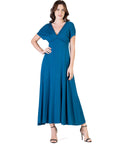 Womens Cap Sleeve V Neck Maxi Dress