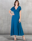Womens Cap Sleeve V Neck Maxi Dress