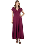 Womens Cap Sleeve V Neck Maxi Dress