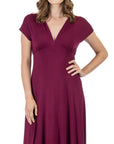 Womens Cap Sleeve V Neck Maxi Dress