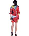 24seven Comfort Apparel Red Paisley Elbow Sleeve Knee Length Shift Dress