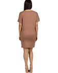 Solid Color Loose Fit V Neck T Shirt Style Womens Knee Length Dress