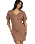 Solid Color Loose Fit V Neck T Shirt Style Womens Knee Length Dress