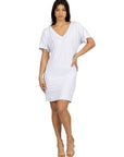 Solid Color Loose Fit V Neck T Shirt Style Womens Knee Length Dress