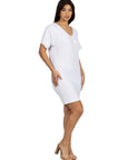 Solid Color Loose Fit V Neck T Shirt Style Womens Knee Length Dress