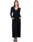 Womens Long Sleeve V Neck Side Slit Maxi Dress