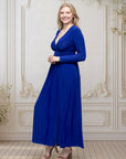 Womens Long Sleeve V Neck Side Slit Maxi Dress
