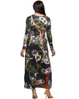 24seven Comfort Apparel Green Paisley Print Long Sleeve Wrap Maxi Dress