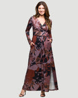 24seven Comfort Apparel Gray Floral Print Long Sleeve Wrap Maxi Dress