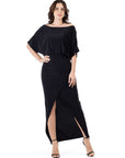 Womens Boat Neck Batwing Sleeve Slit Maxi Dress