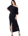 Womens Boat Neck Batwing Sleeve Slit Maxi Dress