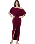 Womens Boat Neck Batwing Sleeve Slit Maxi Dress