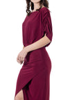Womens Boat Neck Batwing Sleeve Slit Maxi Dress