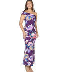 Purple Floral One Shoulder Rouched Mermaid Maxi Dress
