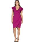 Womens V Neck Ruffle Sleeve Knee Length Dress