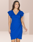 Womens V Neck Ruffle Sleeve Knee Length Dress