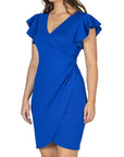 Womens V Neck Ruffle Sleeve Knee Length Dress