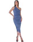 Womens One Shoulder Ruched Bodycon Dress