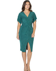 Womens Short Sleeve V Neck Twist Front Split Hem Dress