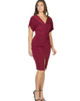 Womens Short Sleeve V Neck Twist Front Split Hem Dress