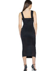 Womens Halter Cross Neck Ruched Bodycon Mid Dress