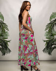 24seven Comfort Apparel Womens Pink Paisley A Line Strapless Maxi Dress With Pockets