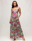 24seven Comfort Apparel Womens Pink Paisley A Line Strapless Maxi Dress With Pockets