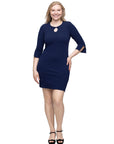 Keyhole Three Quarter Sleeve Mini Dress