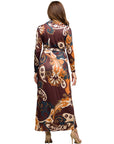 24seven Comfort Apparel Brown Paisley Belt Waist Maxi Dress