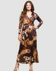 24seven Comfort Apparel Brown Paisley Belt Waist Maxi Dress