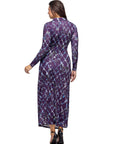 Purple Print Collared Wrap Maxi Dress