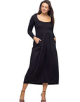 Long Sleeve Empire Waist Pocket Maxi Dress