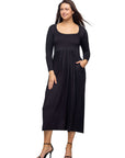 Long Sleeve Empire Waist Pocket Maxi Dress