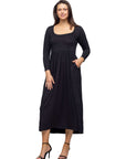 Long Sleeve Empire Waist Pocket Maxi Dress