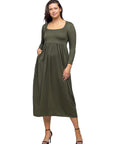 Long Sleeve Empire Waist Pocket Maxi Dress