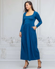 Long Sleeve Empire Waist Pocket Maxi Dress