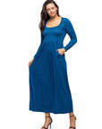 Long Sleeve Empire Waist Pocket Maxi Dress