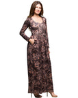 Brown Blush Floral Long Sleeve Scoop Neck Maxi Dress