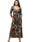 Green Long Sleeve Empire Waist Pocket Maxi Dress
