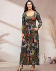 Green Long Sleeve Empire Waist Pocket Maxi Dress