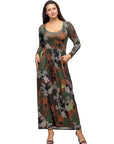 Green Long Sleeve Empire Waist Pocket Maxi Dress