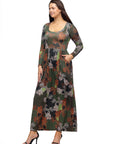 Green Long Sleeve Empire Waist Pocket Maxi Dress