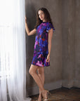 Multicolor Ruffle Cap Sleeve High Neck Tiered Mini Dress