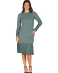 Ribbed Knit Long Sleeve Split Hem Sweater Dress
