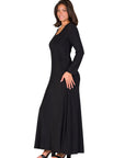 Long Sleeve Scoop Neck Shimmery Fabric Maxi Dress