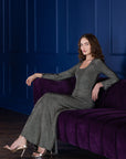 Long Sleeve Scoop Neck Shimmery Fabric Maxi Dress