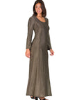 Long Sleeve Scoop Neck Shimmery Fabric Maxi Dress